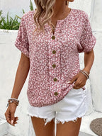 Short-Sleeve Summer Blouse Top with Buttons