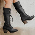 Olivia Women’s Lace-Up Knee-High Block Heel Boots