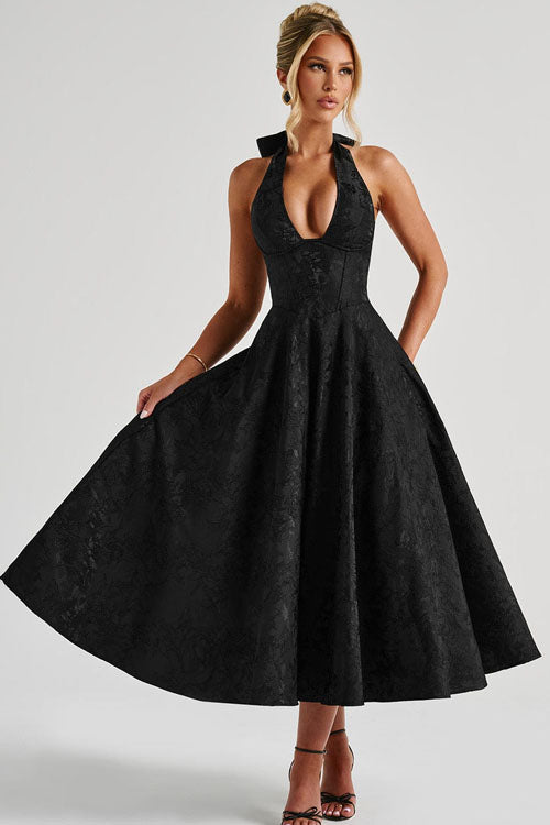 Genevieve Jacquard Halterneck Maxi Dress