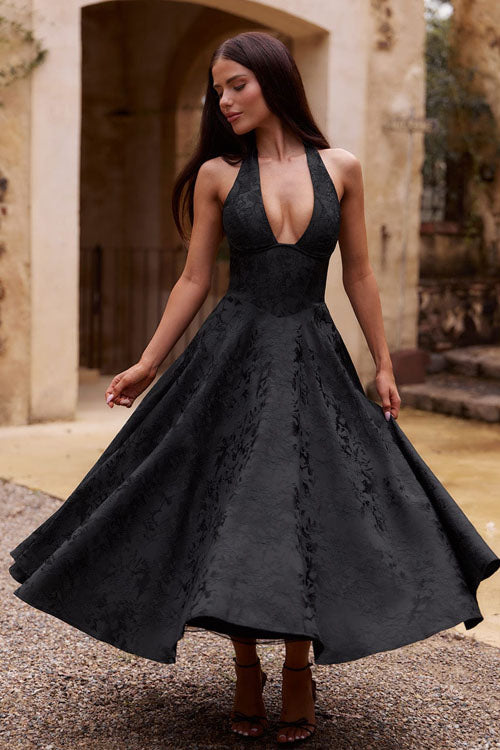 Genevieve Jacquard Halterneck Maxi Dress