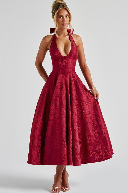 Genevieve Jacquard Halterneck Maxi Dress