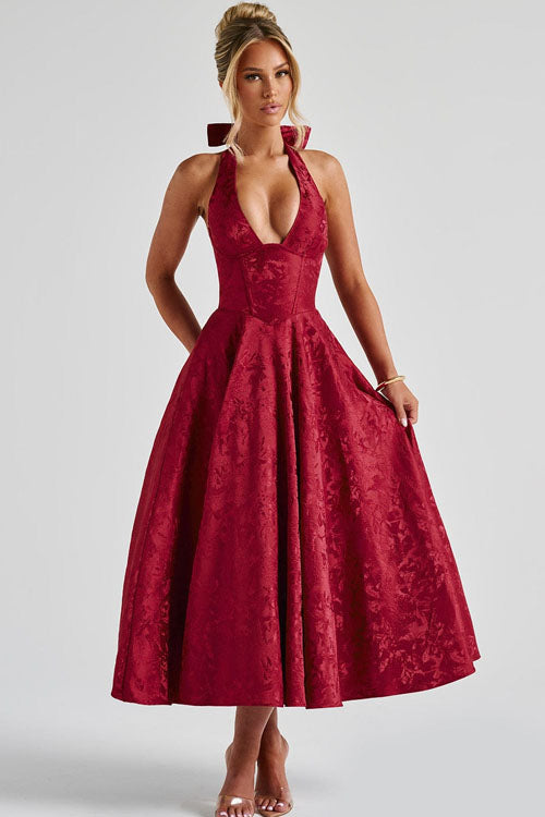 Genevieve Jacquard Halterneck Maxi Dress