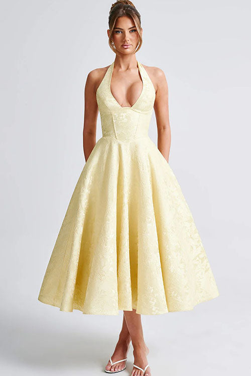 Genevieve Jacquard Halterneck Maxi Dress