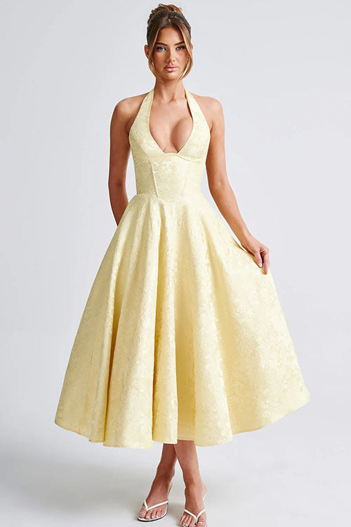 Genevieve Jacquard Halterneck Maxi Dress