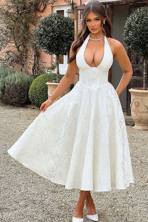 Genevieve Jacquard Halterneck Maxi Dress