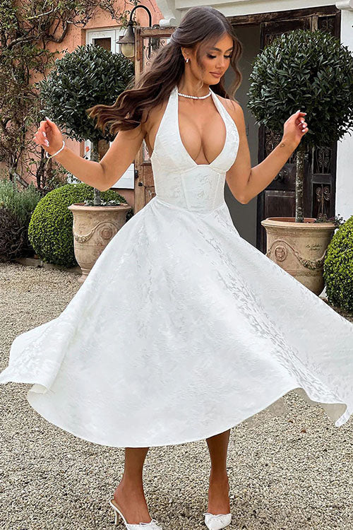 Genevieve Jacquard Halterneck Maxi Dress