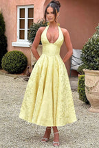 Genevieve Jacquard Halterneck Maxi Dress