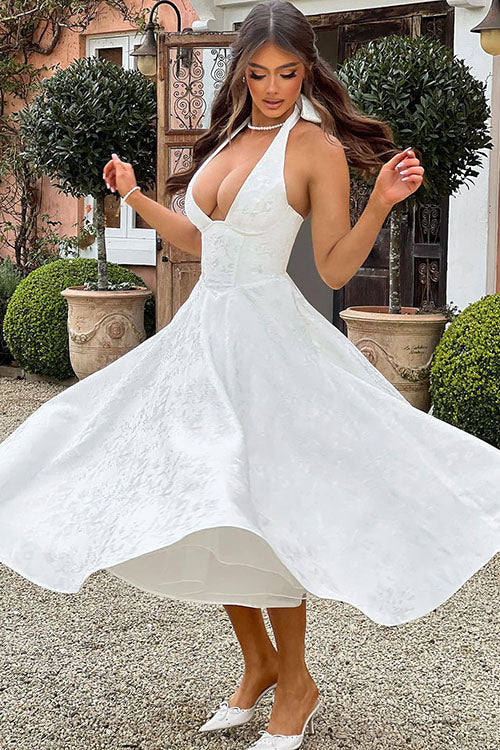 Genevieve Jacquard Halterneck Maxi Dress