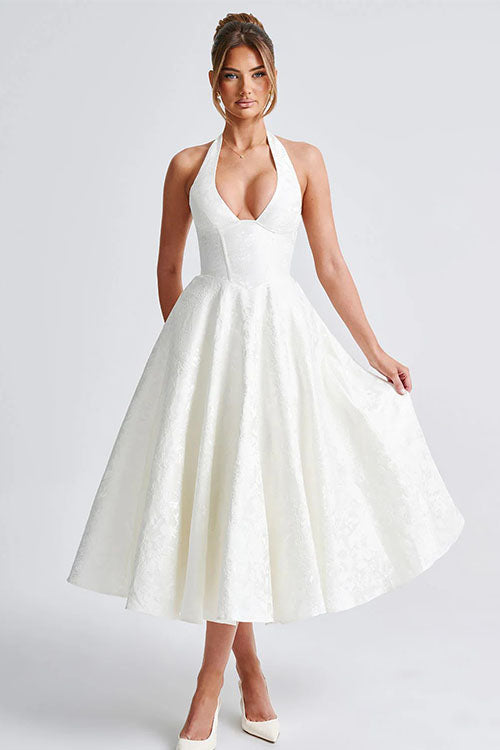 Genevieve Jacquard Halterneck Maxi Dress
