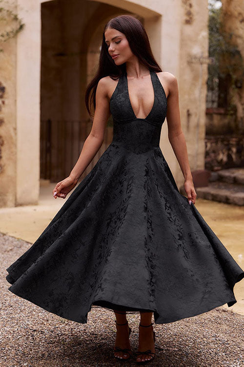 Genevieve Jacquard Halterneck Maxi Dress