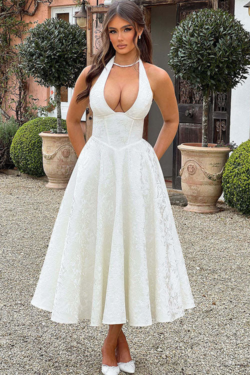 Genevieve Jacquard Halterneck Maxi Dress