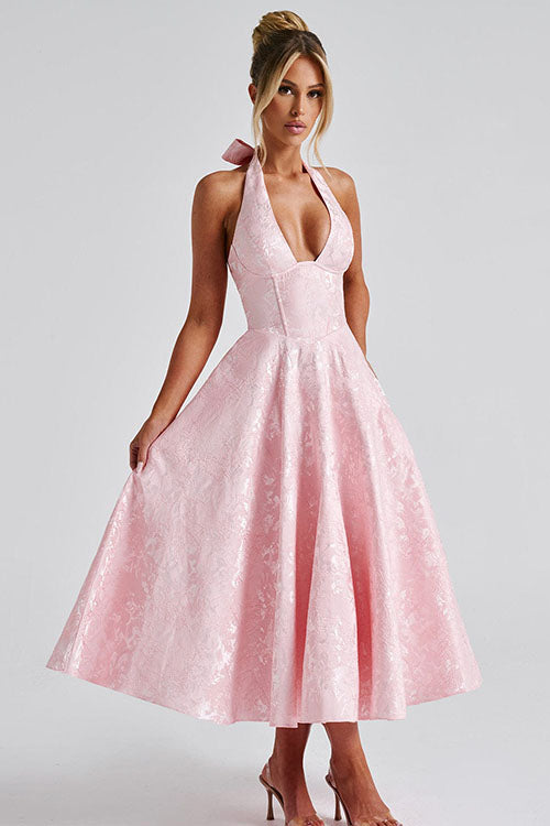 Genevieve Jacquard Halterneck Maxi Dress