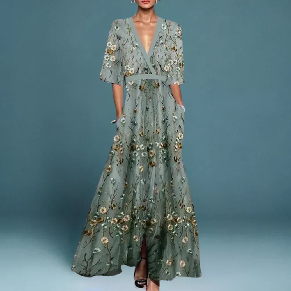 Jill Elegant Maxi Dress with Floral Pattern