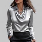 Satin Waterfall Blouse with Long Sleeves
