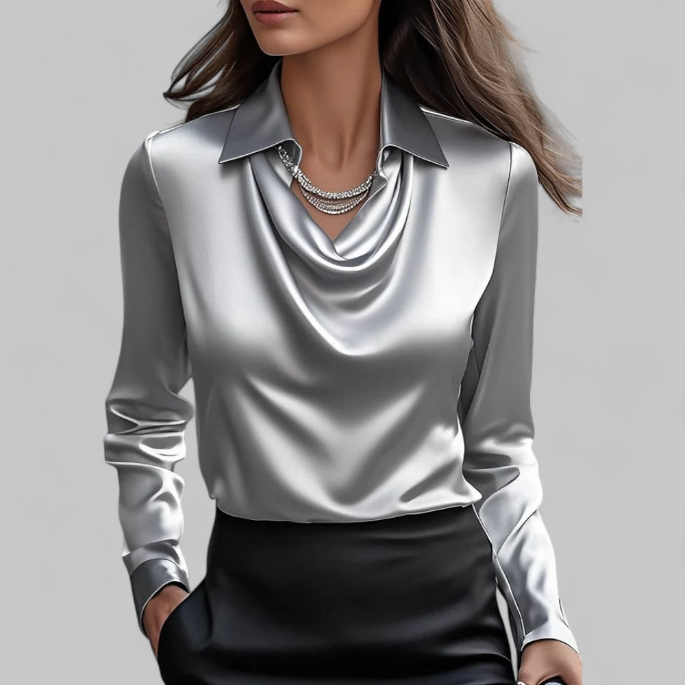Satin Waterfall Blouse with Long Sleeves