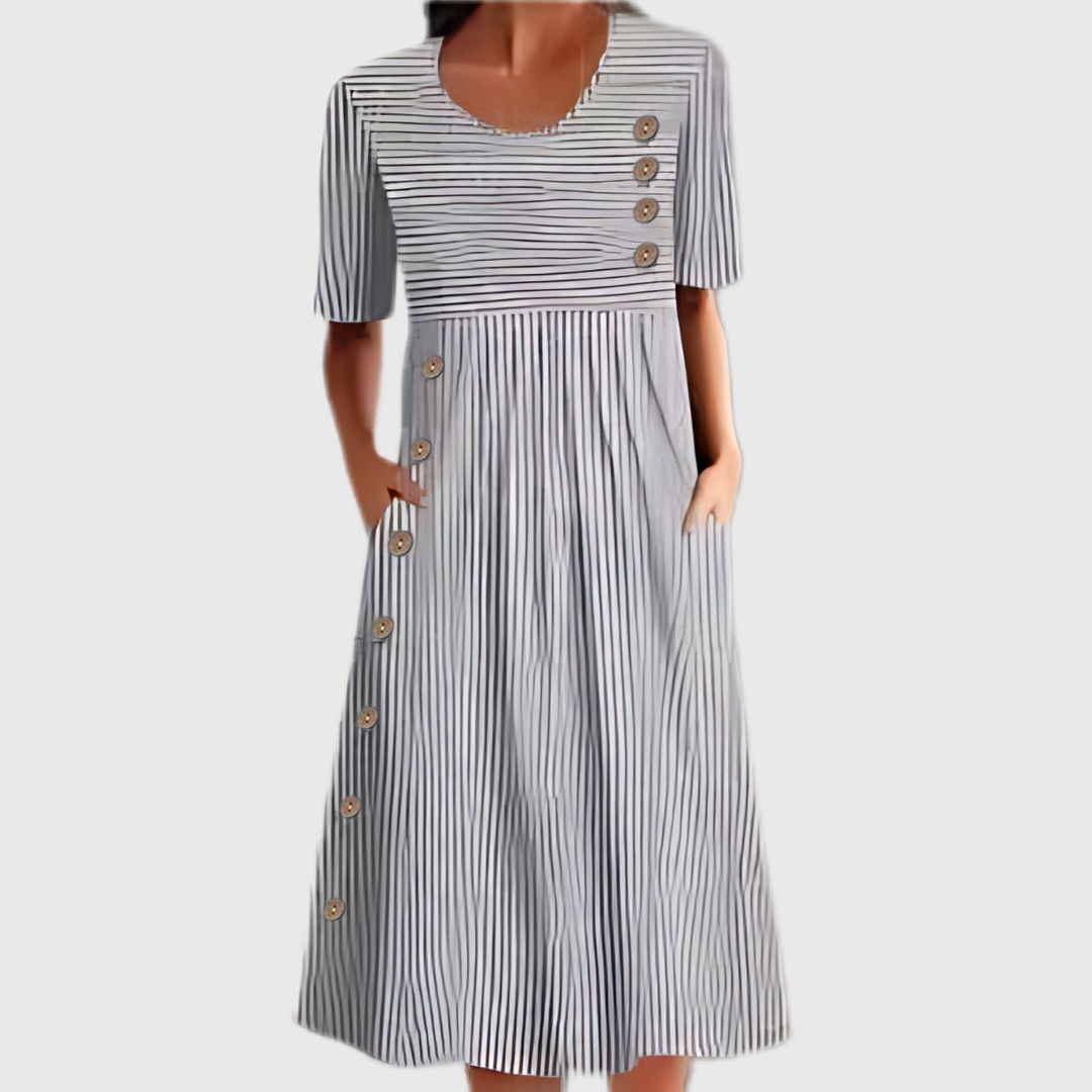 Kay Striped Midi Dress with Buttons