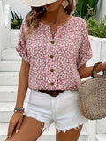 Short-Sleeve Summer Blouse Top with Buttons