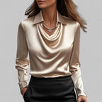 Satin Waterfall Blouse with Long Sleeves