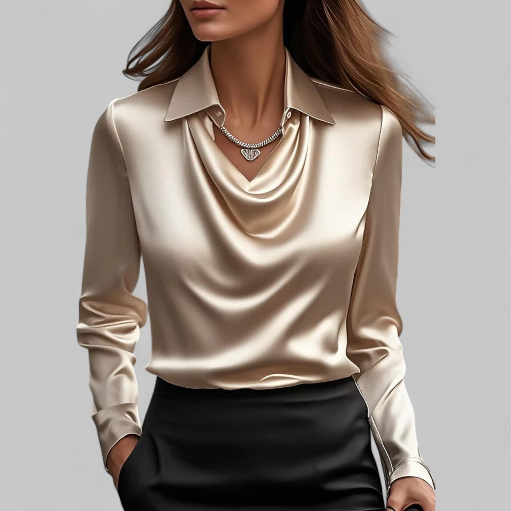 Satin Waterfall Blouse with Long Sleeves