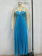 Pleated Halter Neck Maxi Dress