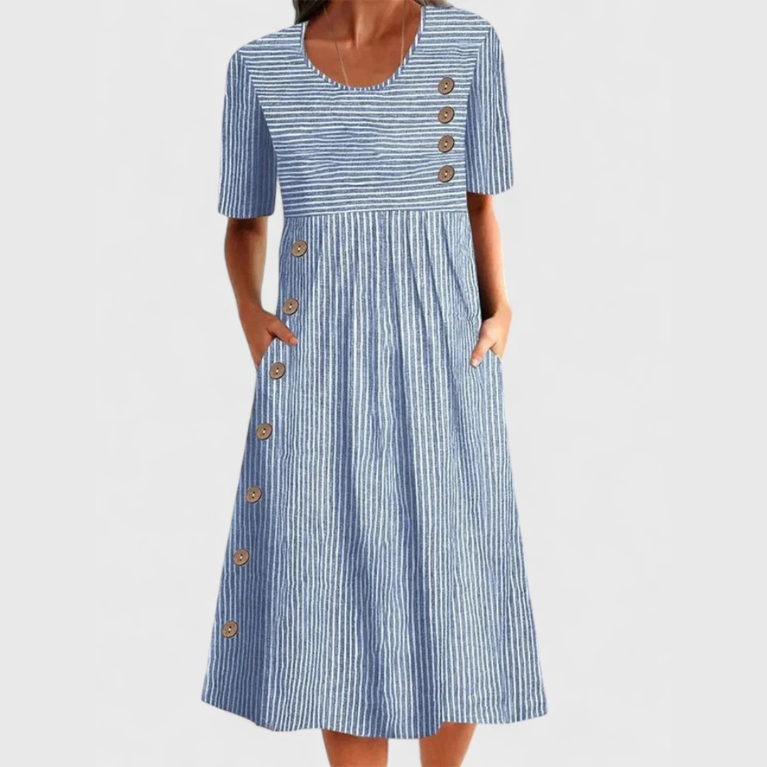 Kay Striped Midi Dress with Buttons