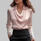Satin Waterfall Blouse with Long Sleeves