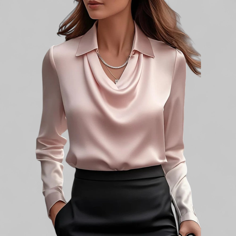 Satin Waterfall Blouse with Long Sleeves
