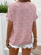 Short-Sleeve Summer Blouse Top with Buttons