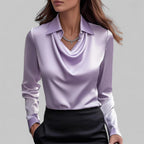 Satin Waterfall Blouse with Long Sleeves