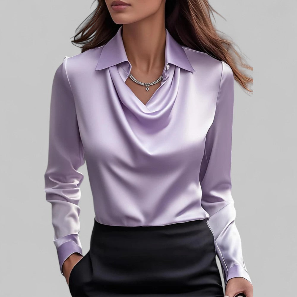 Satin Waterfall Blouse with Long Sleeves