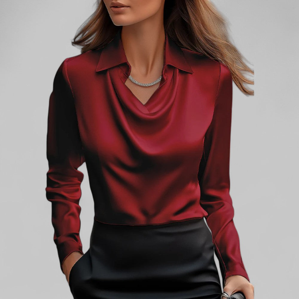 Satin Waterfall Blouse with Long Sleeves