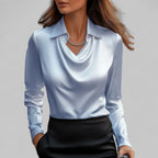 Satin Waterfall Blouse with Long Sleeves