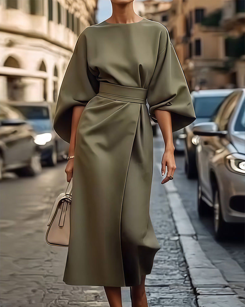 Celestine Lantern Sleeve Belted Dress