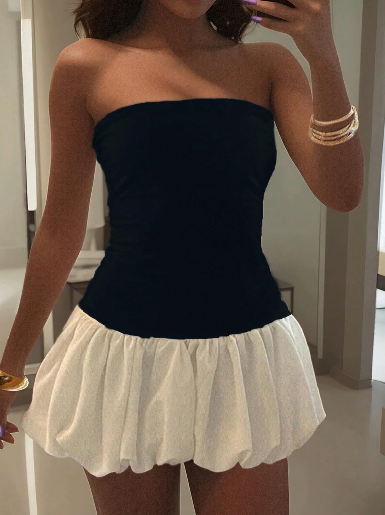 Kendall Drop-Waist Bubble Hem Mini Dress