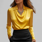 Satin Waterfall Blouse with Long Sleeves
