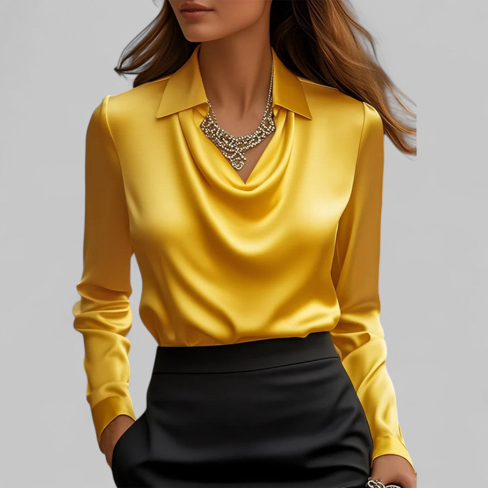 Satin Waterfall Blouse with Long Sleeves