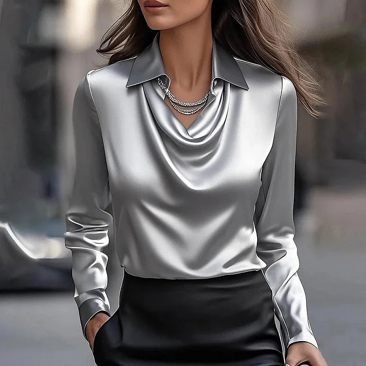 Shannon Elegant Shiny V-Neck Blouse