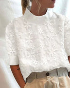 Julia Floral Solid Stand-Up Collar Blouse