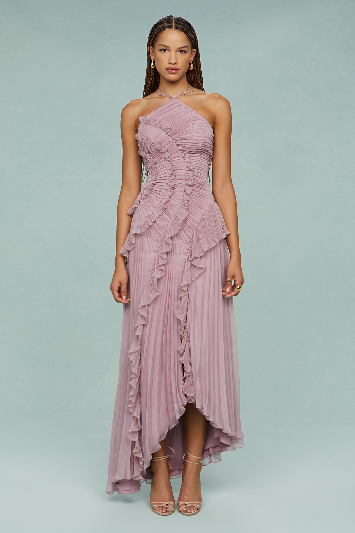 Estelle Halter Pleated Maxi Dress