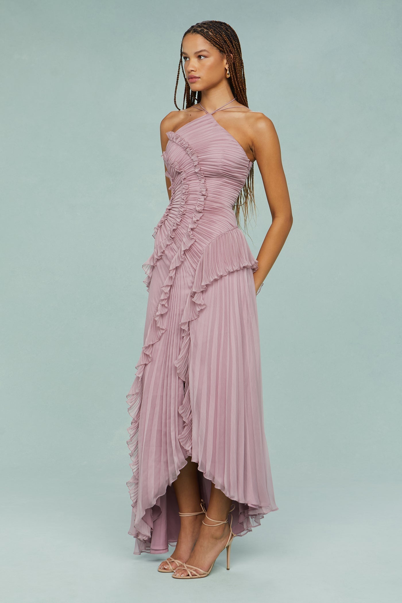 Estelle Halter Pleated Maxi Dress
