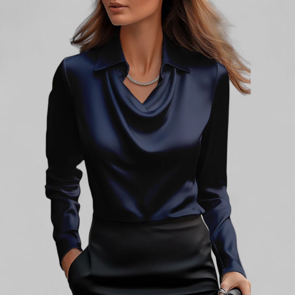 Satin Waterfall Blouse with Long Sleeves