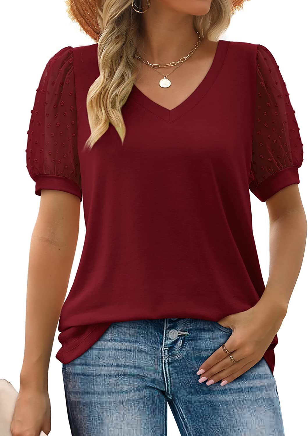 V-Neck Spring Top with Flattering Sleeves