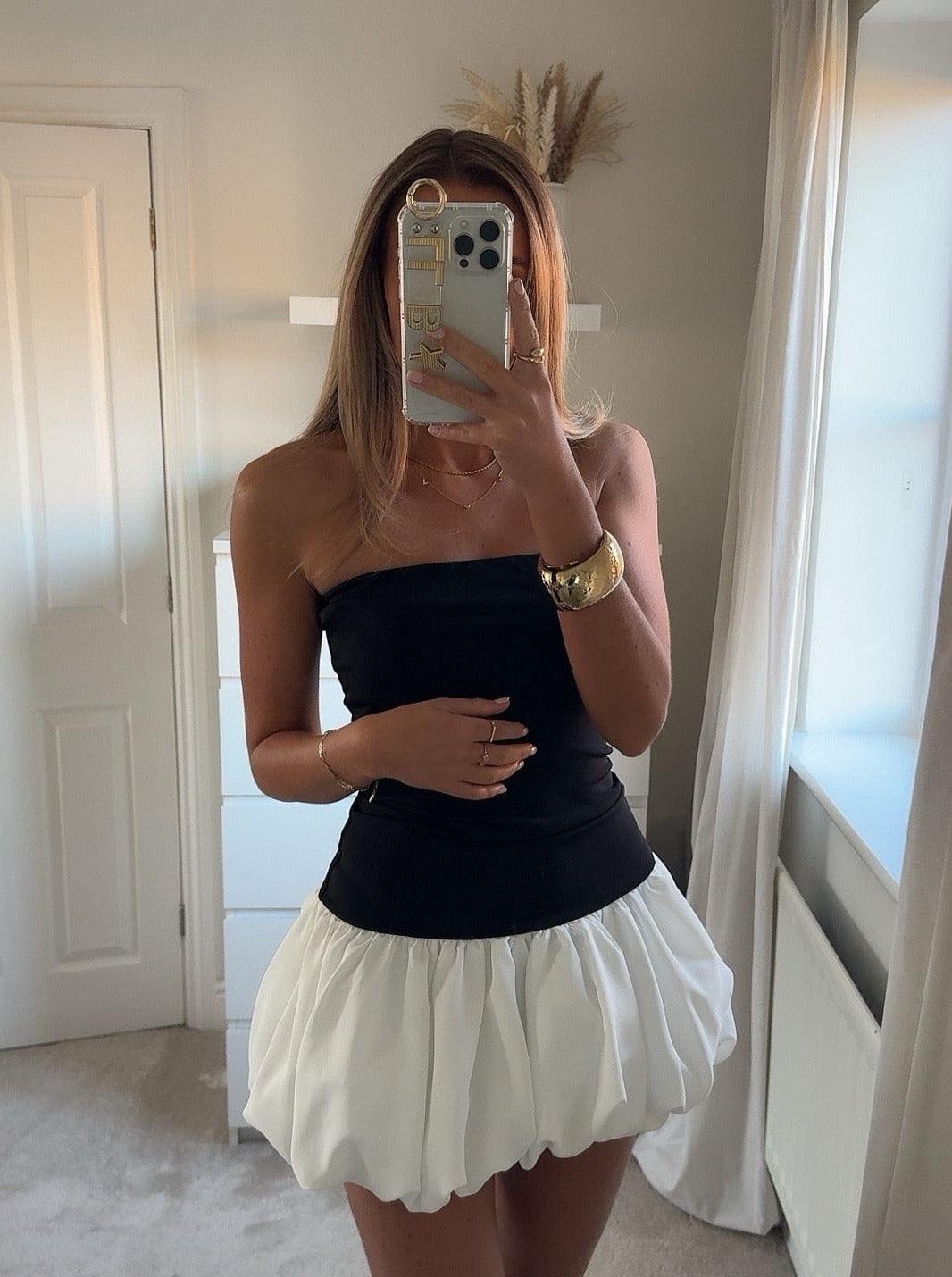 Kendall Drop-Waist Bubble Hem Mini Dress