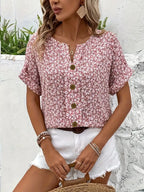 Short-Sleeve Summer Blouse Top with Buttons