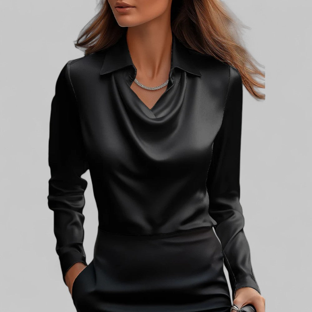 Satin Waterfall Blouse with Long Sleeves