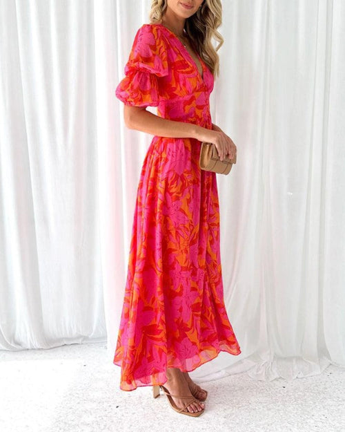 Brittany Elegant Maxi Dress in Red Pink
