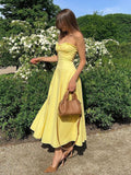 Anne Yellow Strapless Summer Midi Dress