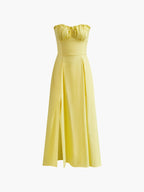 Anne Yellow Strapless Summer Midi Dress