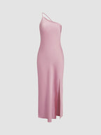 Open Back Satin Wedding Guest Maxi Dress