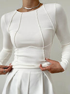 Ribbed Long-Sleeve Top with Contour Seams